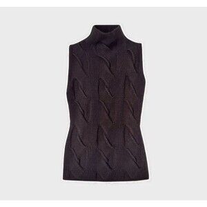 TSE cashmere sleeveless sweater women turtleneck Dark Brown Cable Knit S